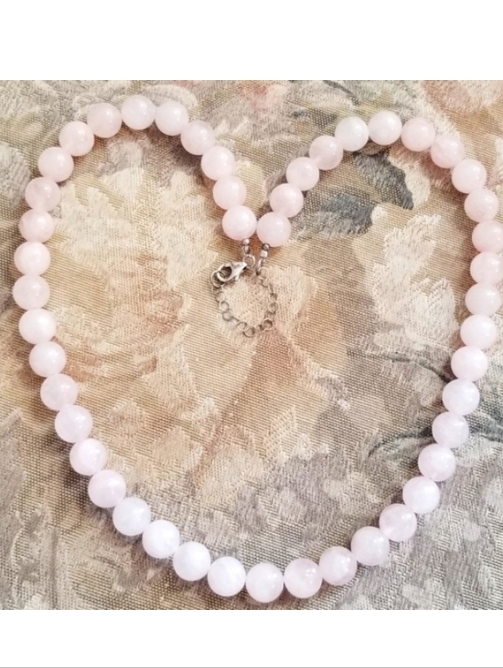 Rose Quartz Sterling Silver Necklace 10.5mm Beads BBJ Vintage Pink Gemstones